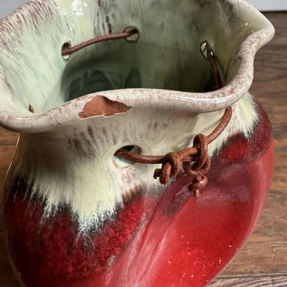 Red Pottery Vase Manuel Garcia Arroyo Sack Vase Glazed Signed Handmade Spanish